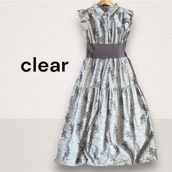clear ワンピース 花柄ノースリーブウエスト切替シャツワンピース ワンピース 大人可愛い 花柄