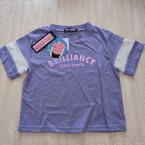 DOLLY RIBBON 袖メッシュ切替ちびT パープル タグ付未使用