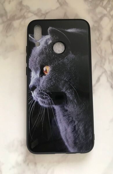 可愛いねこちゃん♪背面9Hガラスケース HUAWEI P20Lite 黒猫