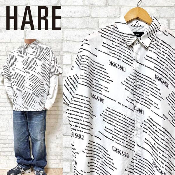 HARE ハレ ビッグシルエット テキスト 総柄シャツ 半袖 ボクシーシルエット