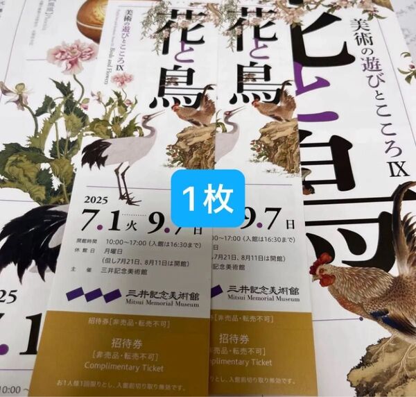 未使用 招待券 三井記念美術館 花と鳥 美術の遊びとこころⅣ 日本橋 1枚
