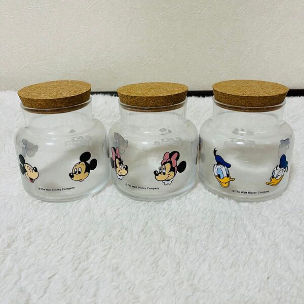 【新品未使用】ディズニー Disney コルクポット 容器 ガラス 3個 ガラス瓶 保存容器