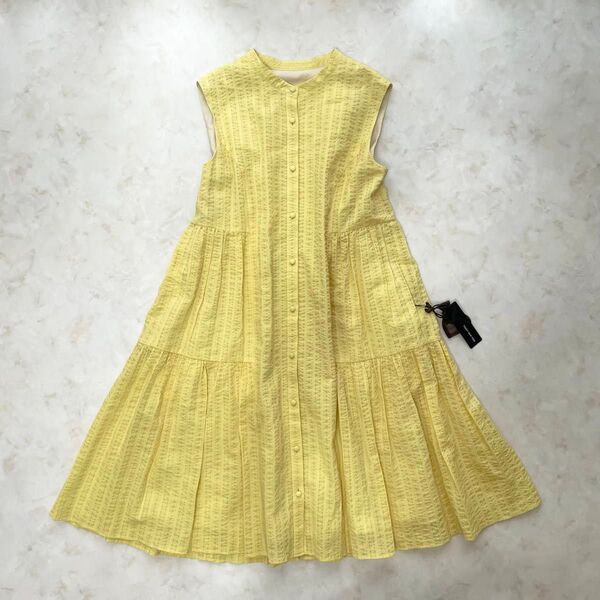 【新品】2024 FOXEY NEW YORK Sarasara Dress 42 レモンイエロー ノースリーブ ティアード