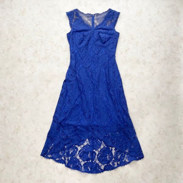 TADASHI SHOJI タダシショージ 総レース ロングワンピース ドレス フィッシュテール ノースリーブ ブルー 青