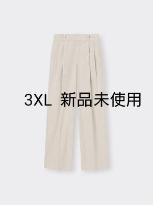 GU リネンブレンドタックワイドパンツ+EC(丈長め80.0cm) ベージュ 3XL