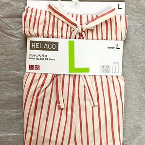 Lサイズ ユニクロ コットンリラコ ストライプ レッド