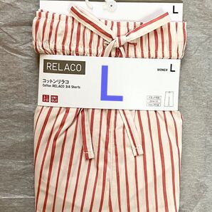 Lサイズ ユニクロ コットンリラコ ストライプ レッド