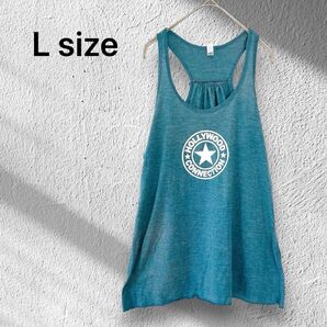 ご希望金額ございましたら、申請お願いします☆タンクトップ 【L】 ティールカラー ブルー グリーン 星柄 重ね着にも♪ トップス