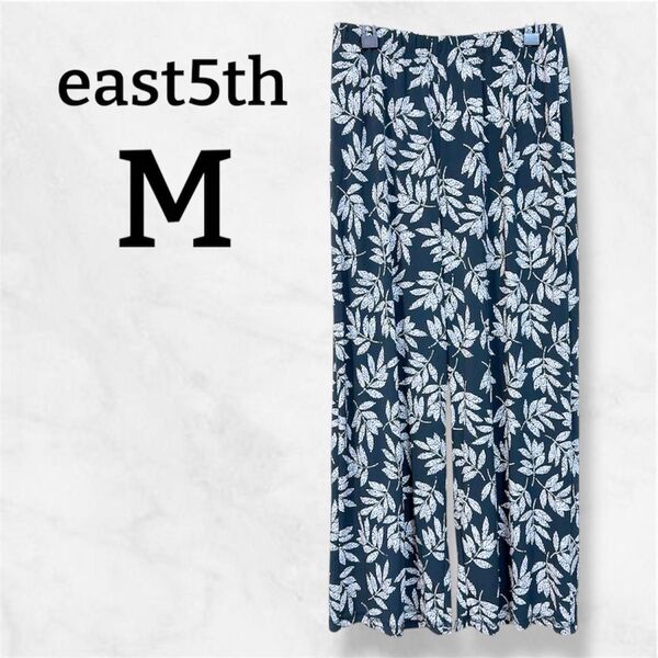 east 5th リラックスパンツ 【M】 ブラック 黒 リーフ柄 総柄 夏 春 秋 ヴィンテージ 透けない 涼しい 南国