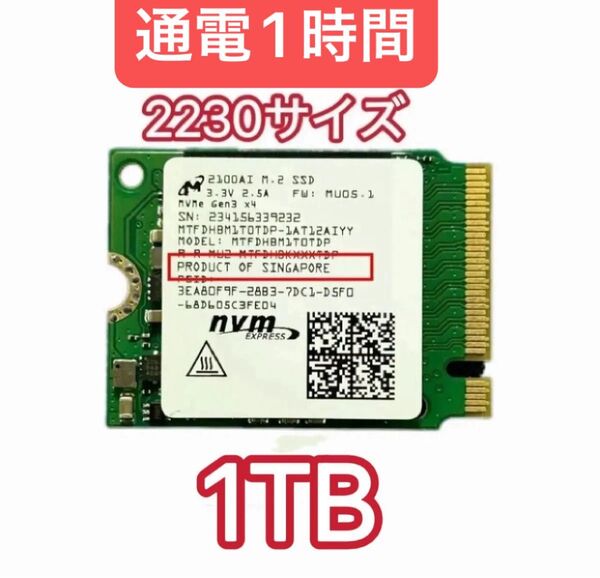新品同様 バルク品 micron 2100ai M.2 SSD 1TB 2230 NVMe NVME SSD