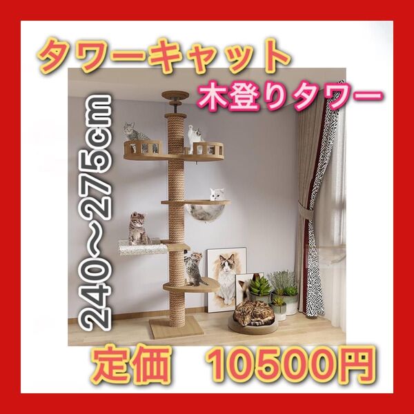 タワーキャット,木登りタワー 宇宙船ハンモック付き シングル キャットタワー 突っ張り 猫タワー 省スペース,スリム 爪とぎ