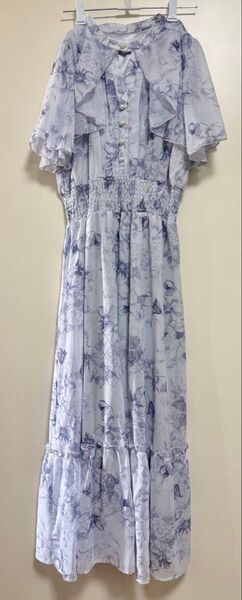 tocco closet パール釦ヨークフレアフラワープリントワンピース ブルー トッコクローゼット Mサイズ