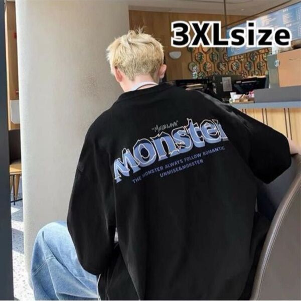 メンズ Tシャツ 3XL 4L 半袖 夏服 オーバーサイズ バックプリント ストリート ブラック 黒 大きいサイズ