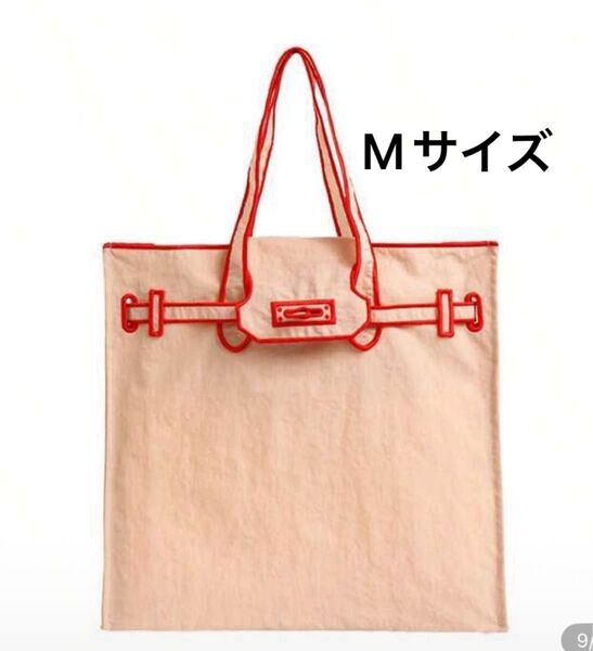 軽量トート エコバッグ ハンドバッグ型 刺繍バッグ ベージュM