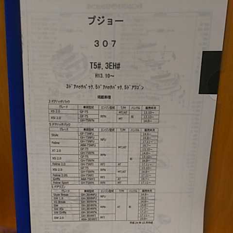 【パーツガイド】プジョー 307(T5#、3EH#) H13.10~ 2015年版