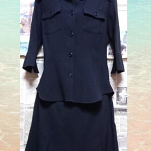 《美品》【IMAGE シャツ & スカート セット】9号 喪服 モード 五分袖 ボックスプリーツ ボタン 上下 スーツ 礼服 セットアップ M シムリー