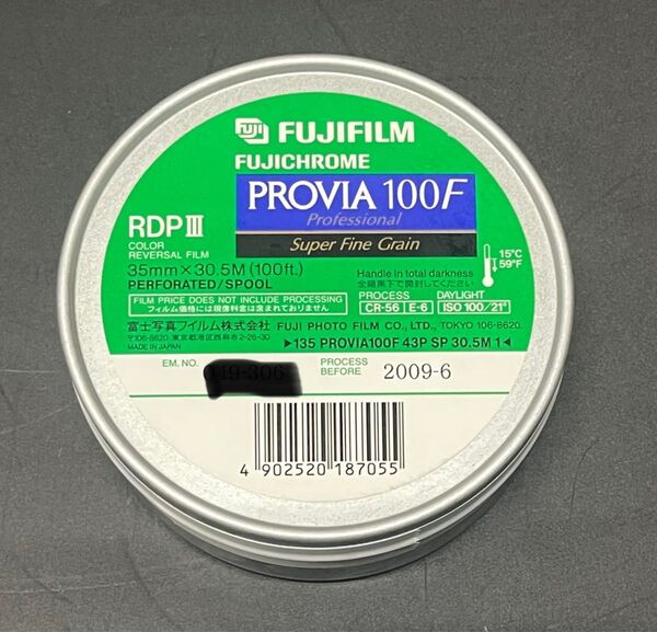 富士フィルム長尺リバーサルフィルム FUJICHROME PROVIA 100F RDPⅢ100ft 2009年期限