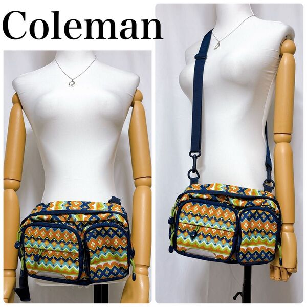 Coleman コールマン ショルダーバッグ ウエストバッグ 2way 総柄 アウトドア鞄 女性 カバン バッグ カラフル 防水