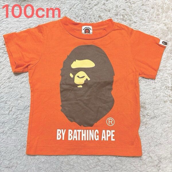 A BATHING APE アベイシングエイプ 半袖 Tシャツ 100cm BAPE キッズ 男の子 女の子 オレンジ デカロゴ