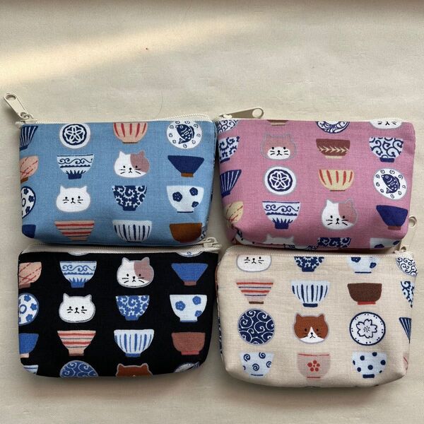 ☆カードサイズポーチ☆《ねこちゃんの陶器コレクション》アソート4色セット