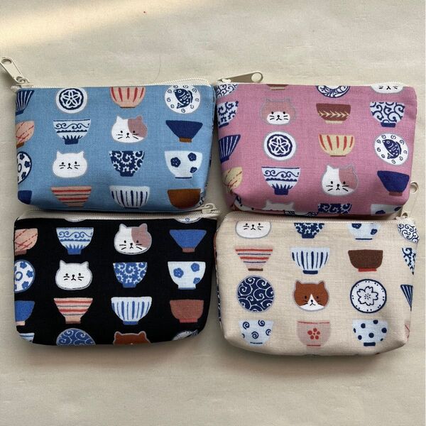 ☆カードサイズポーチ☆《ねこちゃんの陶器コレクション》アソート4色セット