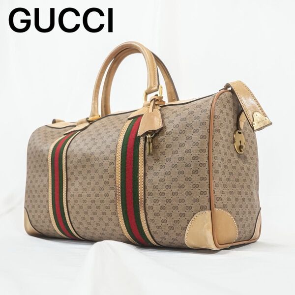 OLD GUCCI オールドグッチ ボストンバッグ 旅行バッグ マイクロGG シェリーライン ヴィンテージ 鍵付き PVC