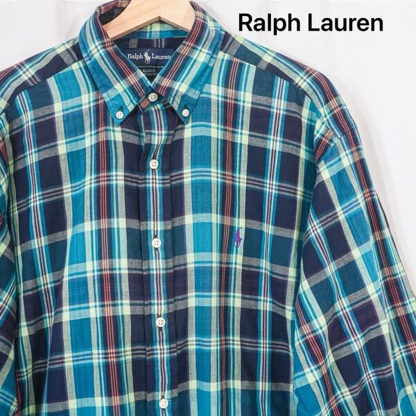 ☆美品☆ Ralph Lauren ラルフローレン 長袖シャツ BLAKE チェック柄 薄手 ボタンダウン USA古着 90s