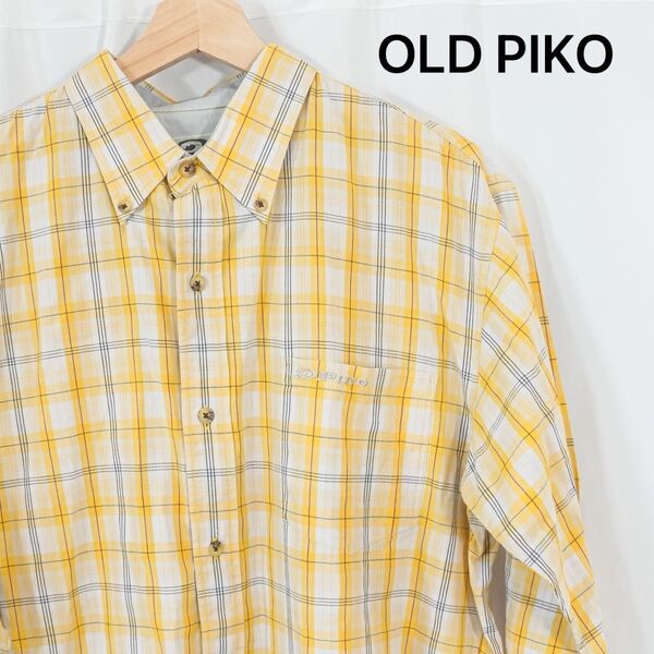☆美品☆ OLD PIKO オールドピコ 長袖シャツ 90s y2k チェック柄 刺繍ロゴ ヴィンテージ ボタンダウン メンズ M