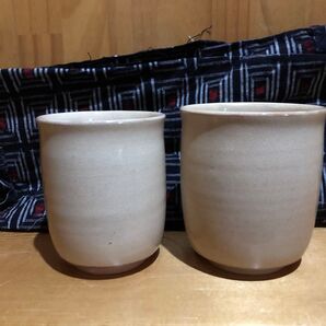 萩焼 湯呑み 2個セット ベージュ系 陶器 萩焼 藍を継ぐ海 夢化けの島 坂田泥華 夫婦湯呑み 萩焼き 泥華窯