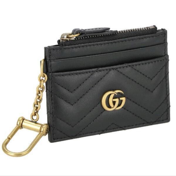 グッチ(GUCCI) GGモーマント キーチェーン付き ウォレット コインケース 小銭入れ ブラック レザー カードケース