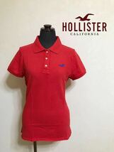 HOLLISTER ホリスター レディース 鹿の子 アイコン ポロシャツ トップス レディース サイズL 170/96Y 半袖 赤_画像1