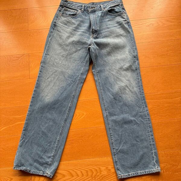 GU ハイウエストワイドレッグデニムパンツ ブルー
