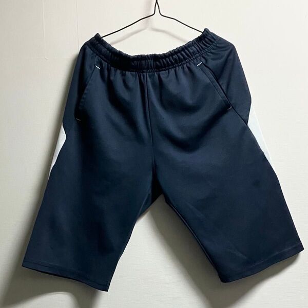 150cm 薄手 ハーフパンツ ネイビー×ホワイト 短パン ジャージ