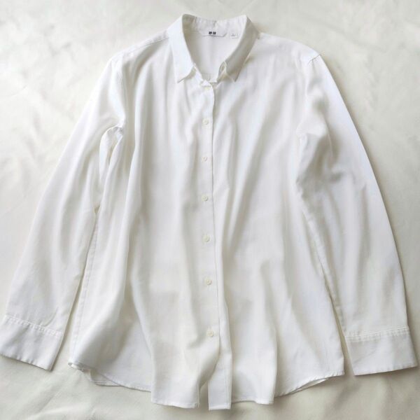 ユニクロ 白シャツ レディース Lサイズ オフィスカジュアル ホワイト 長袖 制服 ブラウス