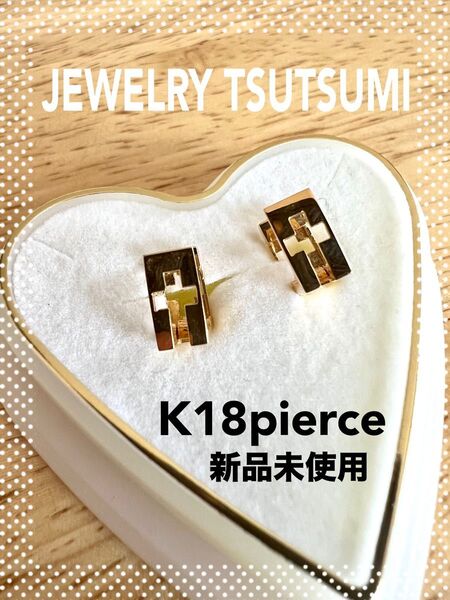ジュエリーツツミ K18 ピアス 新品未使用 クロス 十字架 シンプルピアス ゴールド