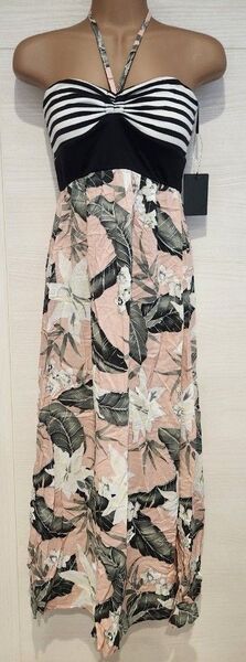 sweet rouge 新品タグ付き ベアトップ型マキシワンピース ボタニカル柄 ピンク Mサイズ