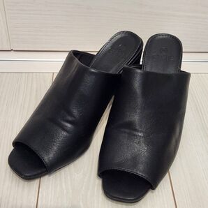 GRL ミュールサンダル オープントゥ チャンキーヒール ブラック