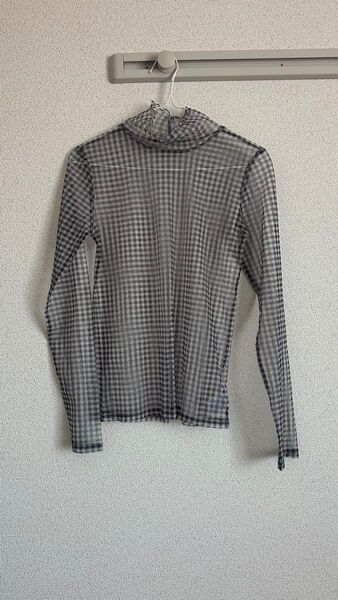カットソー 長袖 ハイネック グレー 上品 お洒落 シアーシャツ
