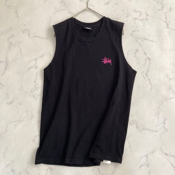 ステューシー STUSSY タンクトップ ノースリーブカットソー ピンクロゴ