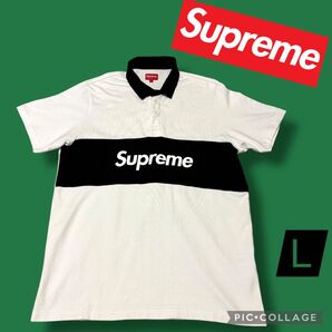 Supreme ボックスロゴ ラガーシャツ 白×黒 16SS Lサイズ