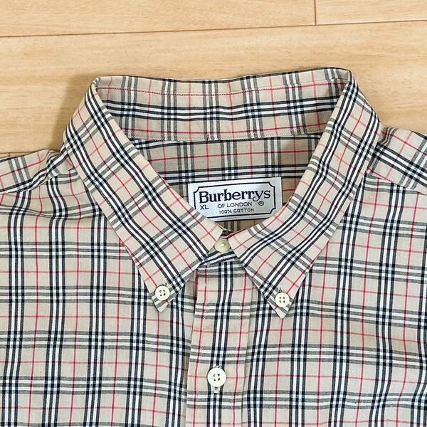 【美品】バーバリー ノバチェック 長袖シャツ XL ボタンダウン BURBERRY 大きいサイズ ヴィンテージ ベージュ J