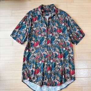 ZARA ザラ メンズ アロハシャツ 半袖 総柄 ボタニカル ハワイアン S(USAサイズ)レーヨン 美品 ボタンダウン J