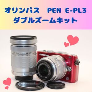★新品級ショット数272回★ オリンパス E-PL3 ダブルズームキット レッド OLYMPUS ミラーレス一眼カメラ