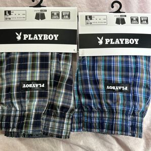 L メンズトランクス PLAYBOY トランクス Lサイズ 2枚セット 前開き 綿100 夏の爽やかなチェック柄
