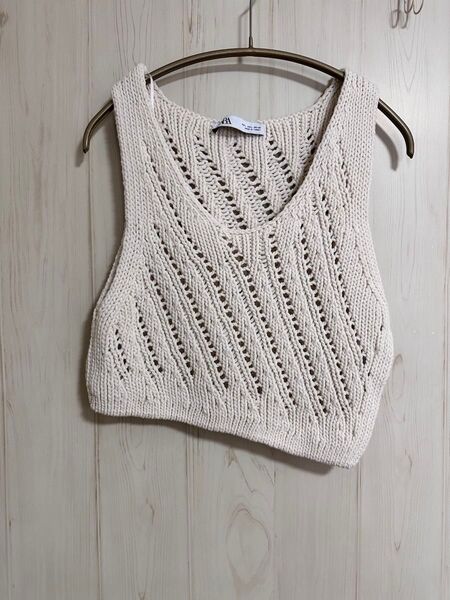 ZARA レース編み ケーブルニット クロップドトップス