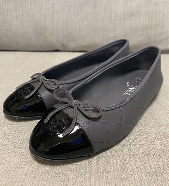 【美品】シャネル CHANEL バレエシューズ フラットシューズ バイカラー ココマーク ロゴマーク 37サイズ 保存袋付