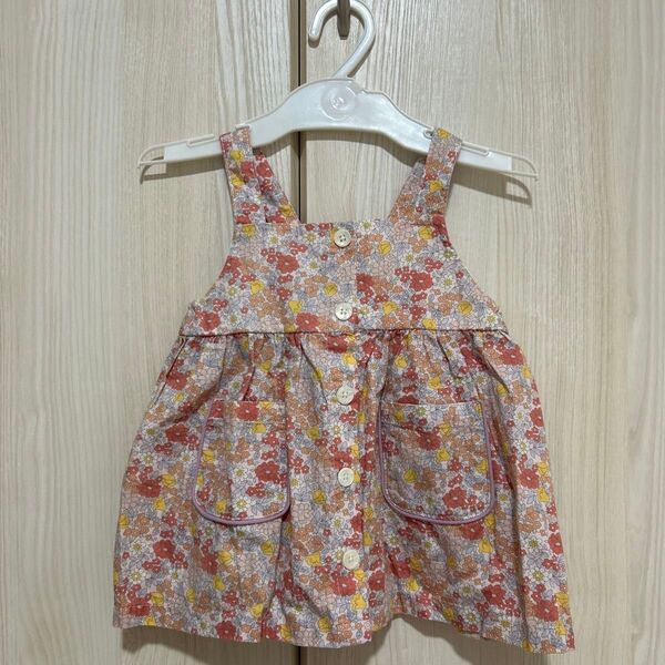 【美品】petit main プティマイン 花柄 ジャンスカ ワンピース ピンク ノースリーブ