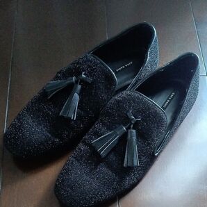 ZARA BASIC ラメ入りローファー 黒 37