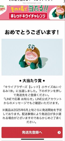 ゼスプリキウイブラザーズ レッド ぬいぐるみ 非売品 新品未開封