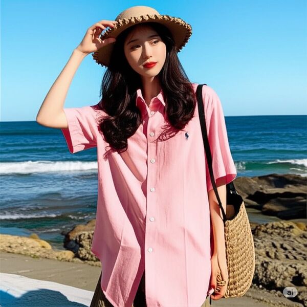 Polo by Ralph Lauren ラルフローレン ピンク リネン シルク 半袖シャツ M